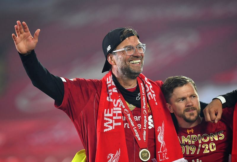 Jurgen Klopp celebrates Liverpool's title win